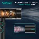 ست سشوار و ماشین اصلاح موی سر و صورت شارژی وی جی آر مدل Stepless pro مجموعه ۴ عددی - Image 9